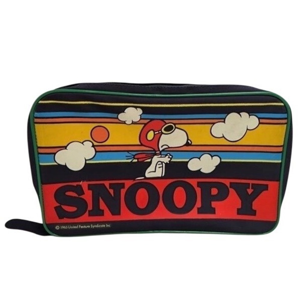 Vintage Snoopy Flying Ace Aviva Travel Case Peanuts Red Baron Navy Blue Bag 1965